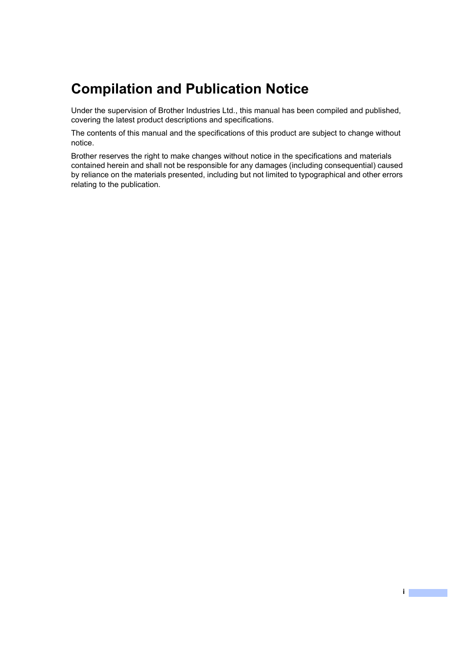 Compilation and publication notice | Brother DCP-7040 User Manual | Page 3 / 103