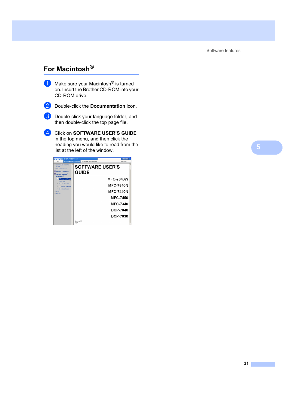 For macintosh, 5for macintosh | Brother DCP-7040 User Manual | Page 37 / 103