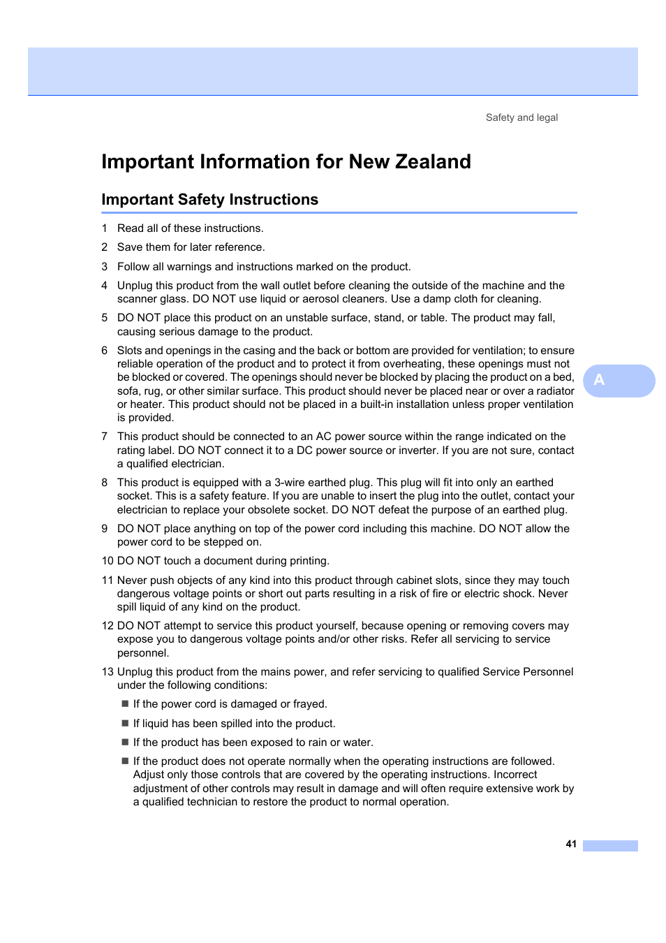 Important information for new zealand, Important safety instructions | Brother DCP-7040 User Manual | Page 47 / 103
