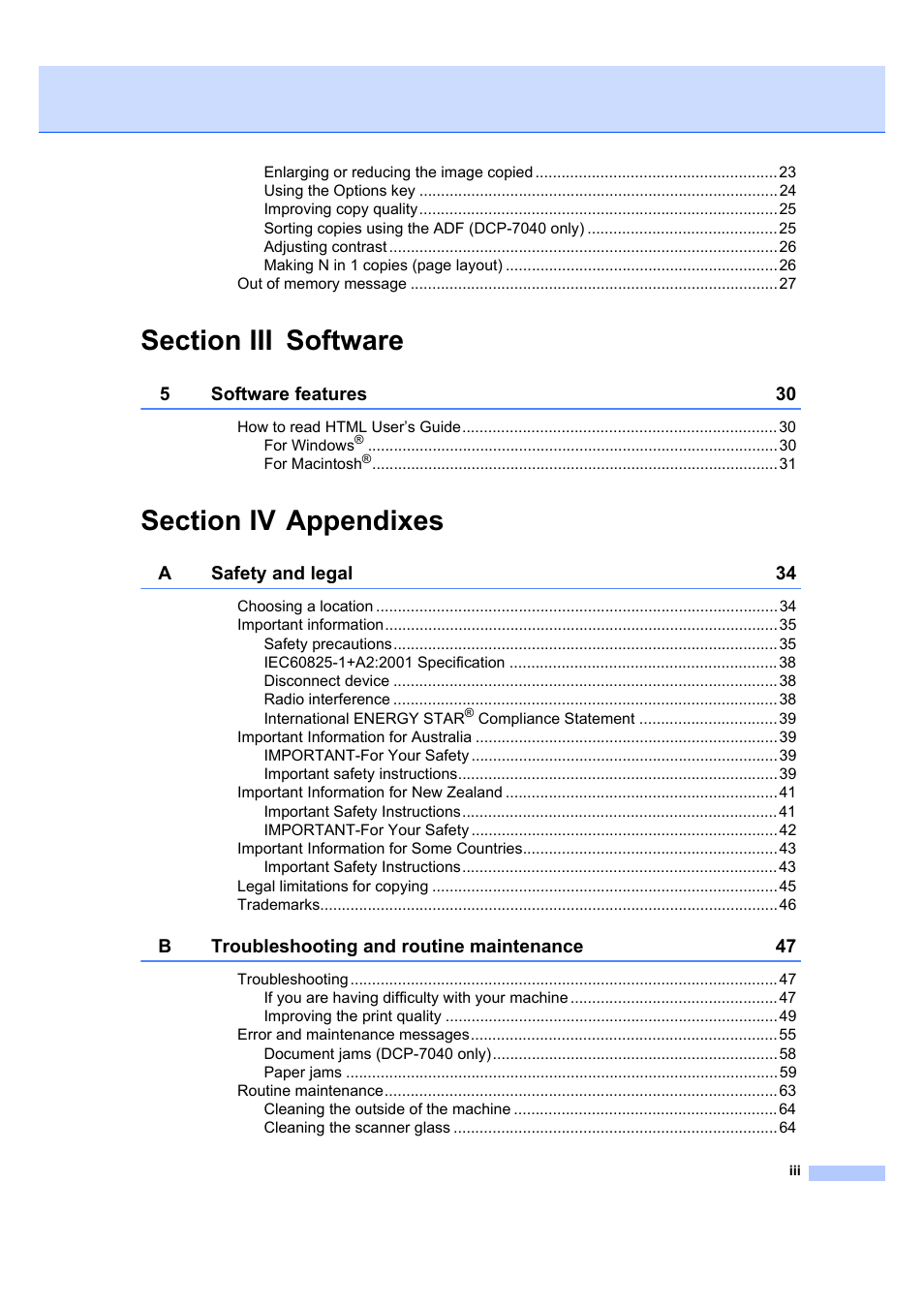 Brother DCP-7040 User Manual | Page 5 / 103