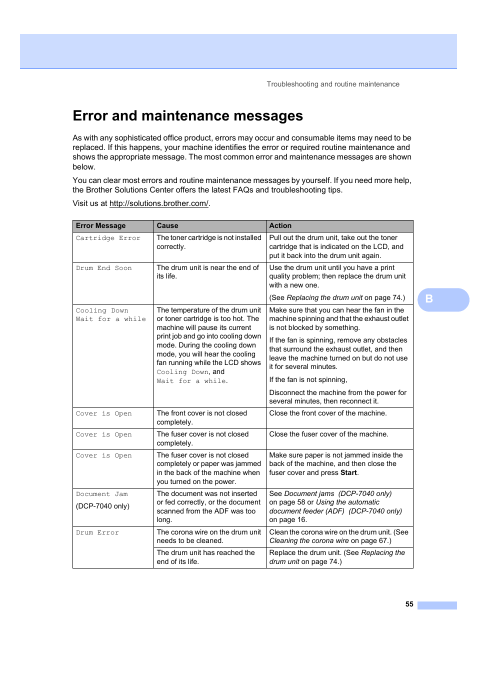 Error and maintenance messages | Brother DCP-7040 User Manual | Page 61 / 103