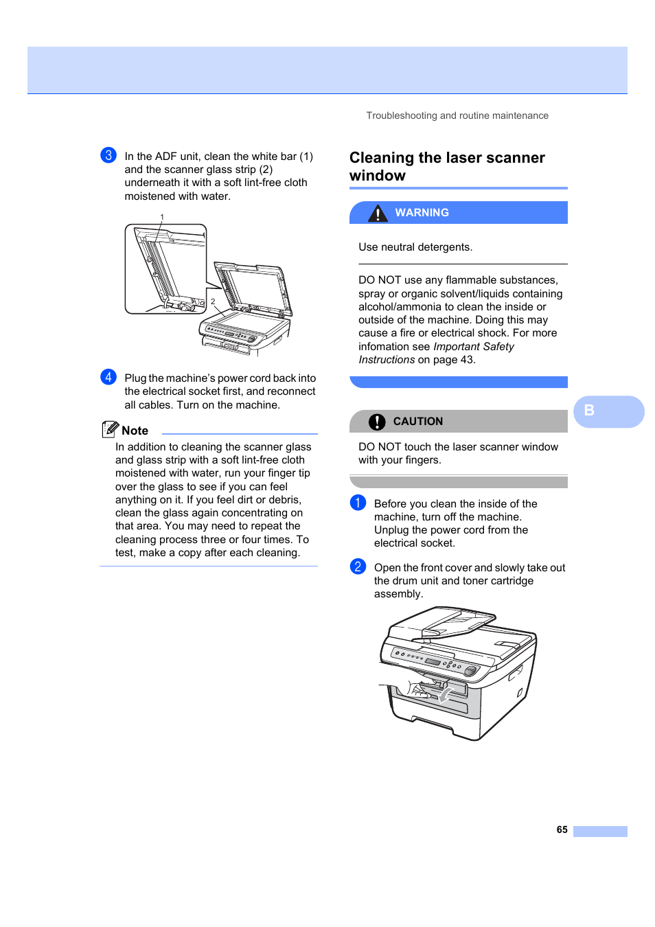 Cleaning the laser scanner window | Brother DCP-7040 User Manual | Page 71 / 103