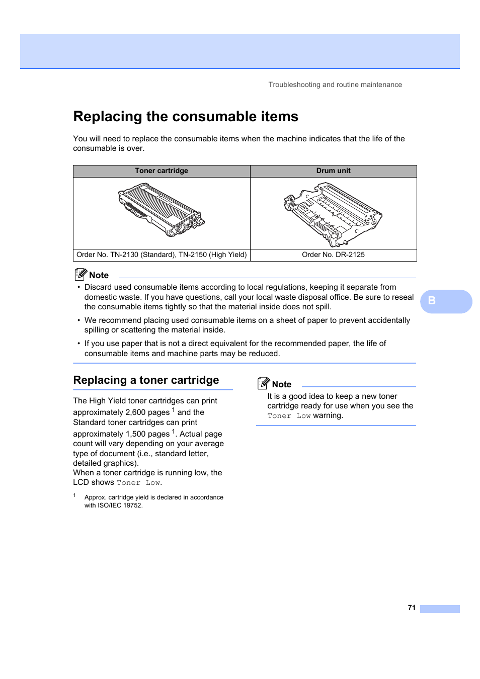 Replacing the consumable items, Replacing a toner cartridge | Brother DCP-7040 User Manual | Page 77 / 103