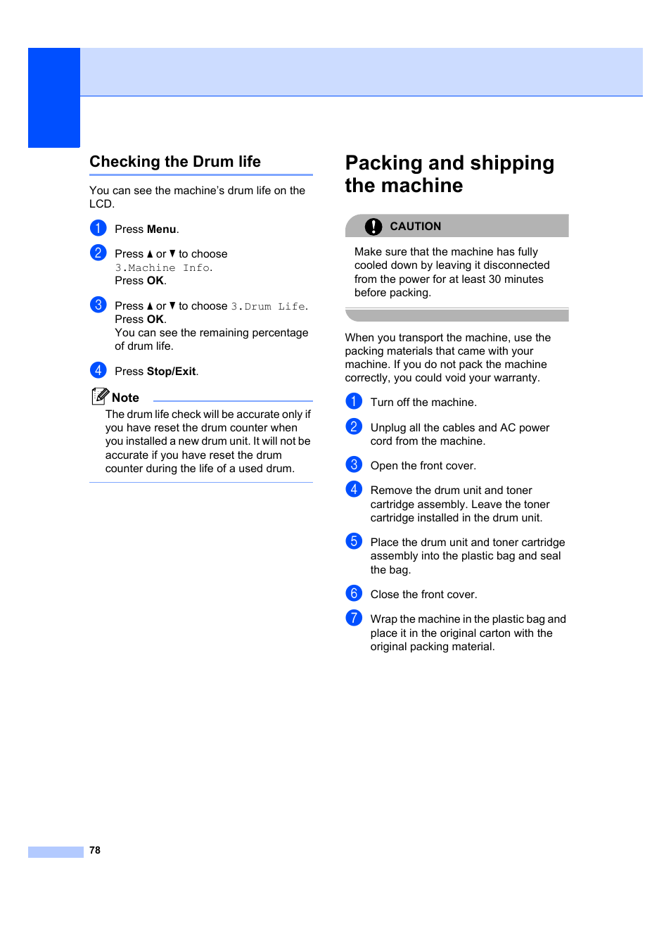 Checking the drum life, Packing and shipping the machine | Brother DCP-7040 User Manual | Page 84 / 103