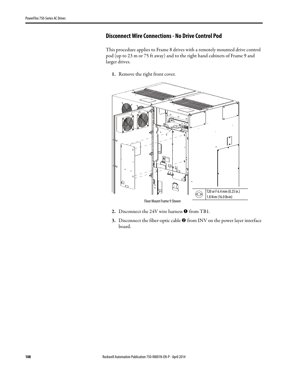 Disconnect wire connections - no drive control pod | Rockwell Automation 21G PowerFlex 750-Series AC Drives User Manual | Page 108 / 284