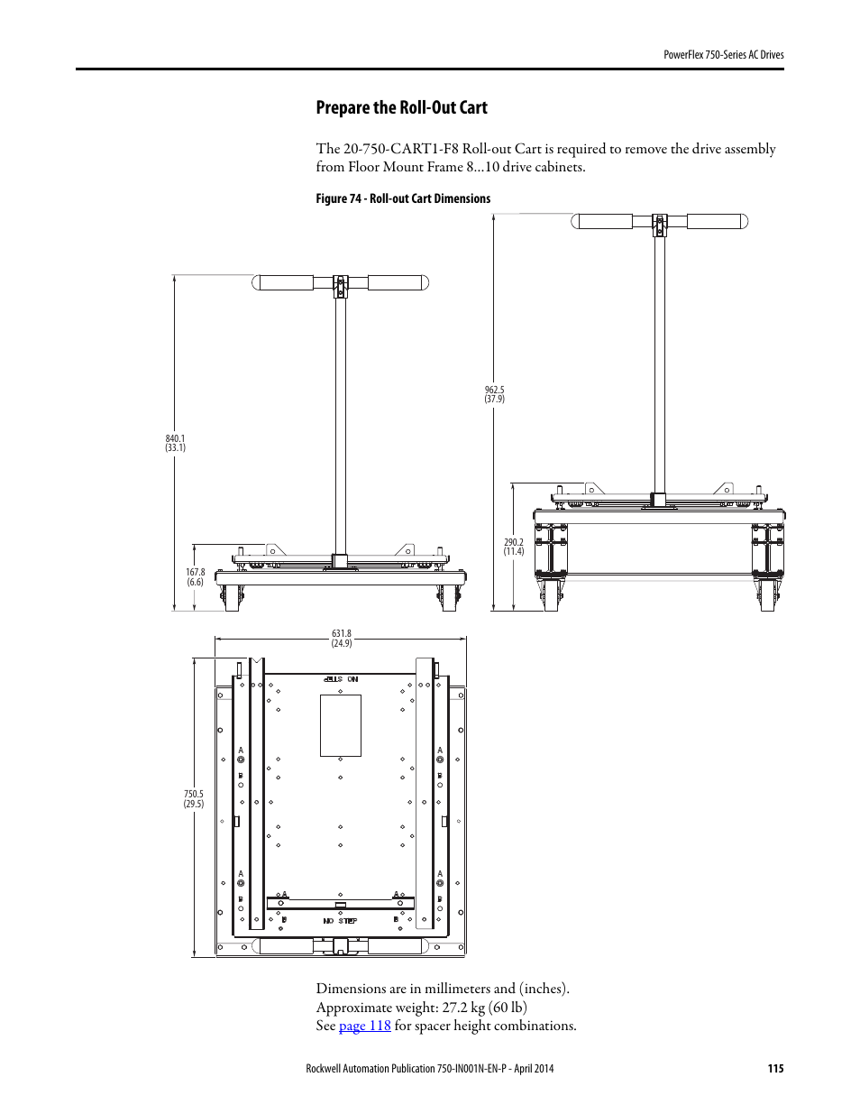 Prepare the roll-out cart | Rockwell Automation 21G PowerFlex 750-Series AC Drives User Manual | Page 115 / 284