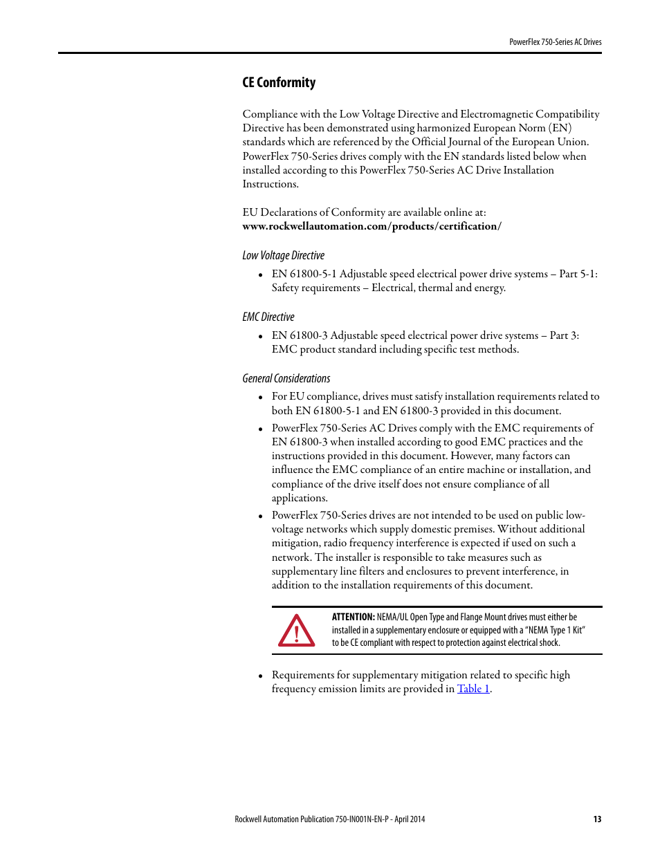 Ce conformity | Rockwell Automation 21G PowerFlex 750-Series AC Drives User Manual | Page 13 / 284