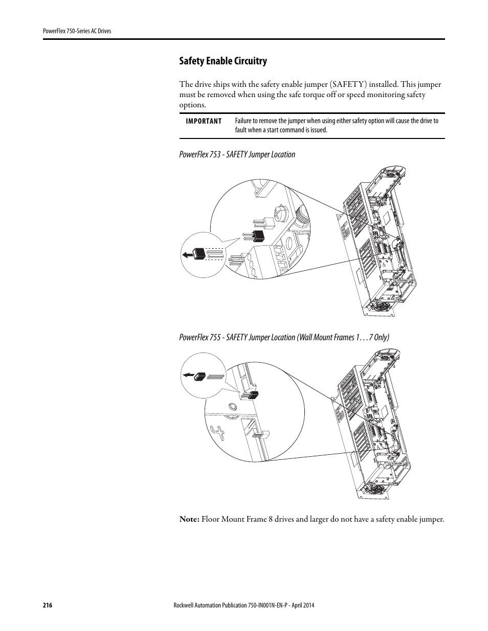 Safety enable circuitry | Rockwell Automation 21G PowerFlex 750-Series AC Drives User Manual | Page 216 / 284