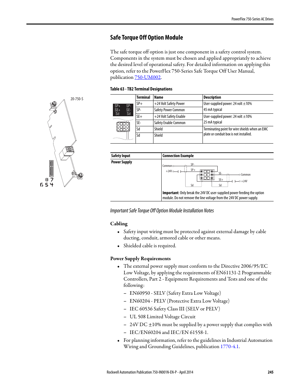 Safe torque off option module | Rockwell Automation 21G PowerFlex 750-Series AC Drives User Manual | Page 245 / 284