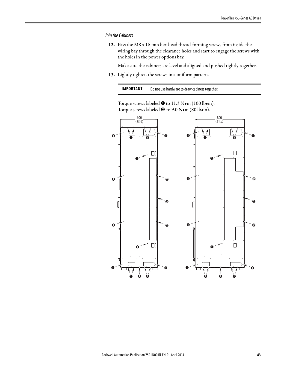 Join the cabinets | Rockwell Automation 21G PowerFlex 750-Series AC Drives User Manual | Page 43 / 284