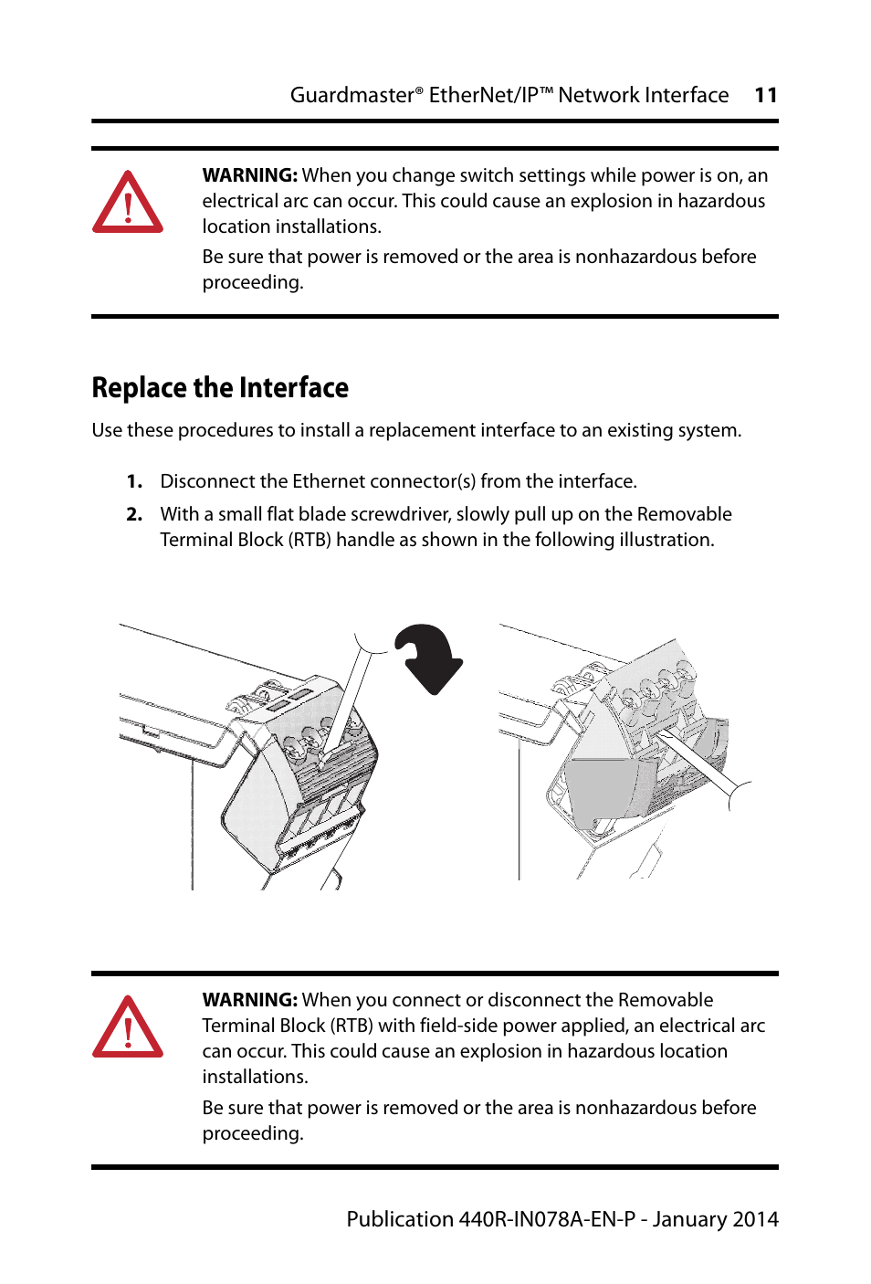 Replace the interface | Rockwell Automation 440R-ENETR Guardmaster EtherNet/IP Network Interface - Installation Instructions User Manual | Page 11 / 20