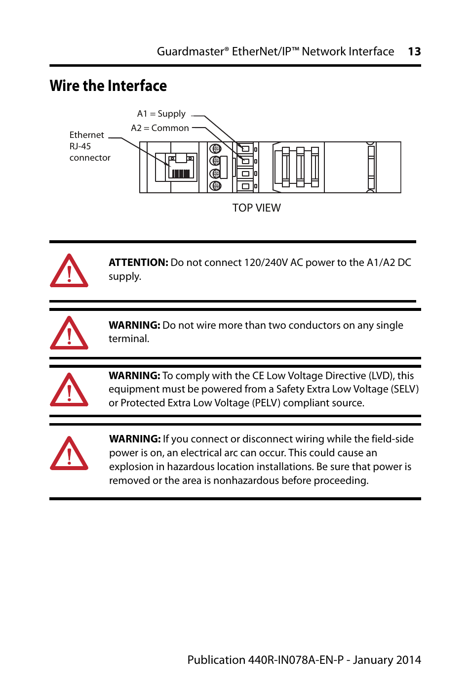Wire the interface | Rockwell Automation 440R-ENETR Guardmaster EtherNet/IP Network Interface - Installation Instructions User Manual | Page 13 / 20