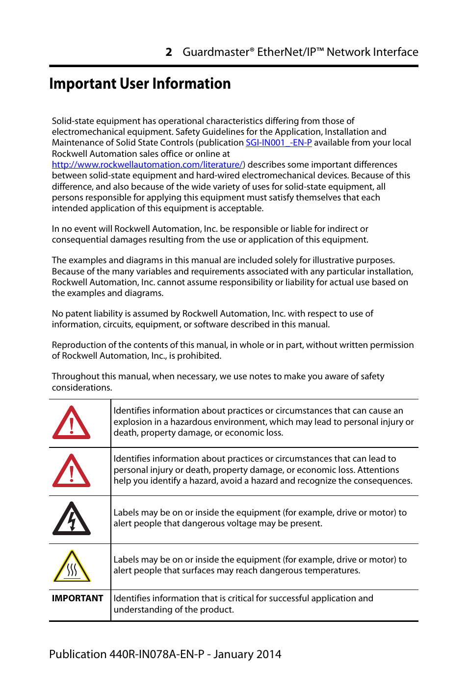 Important user information | Rockwell Automation 440R-ENETR Guardmaster EtherNet/IP Network Interface - Installation Instructions User Manual | Page 2 / 20