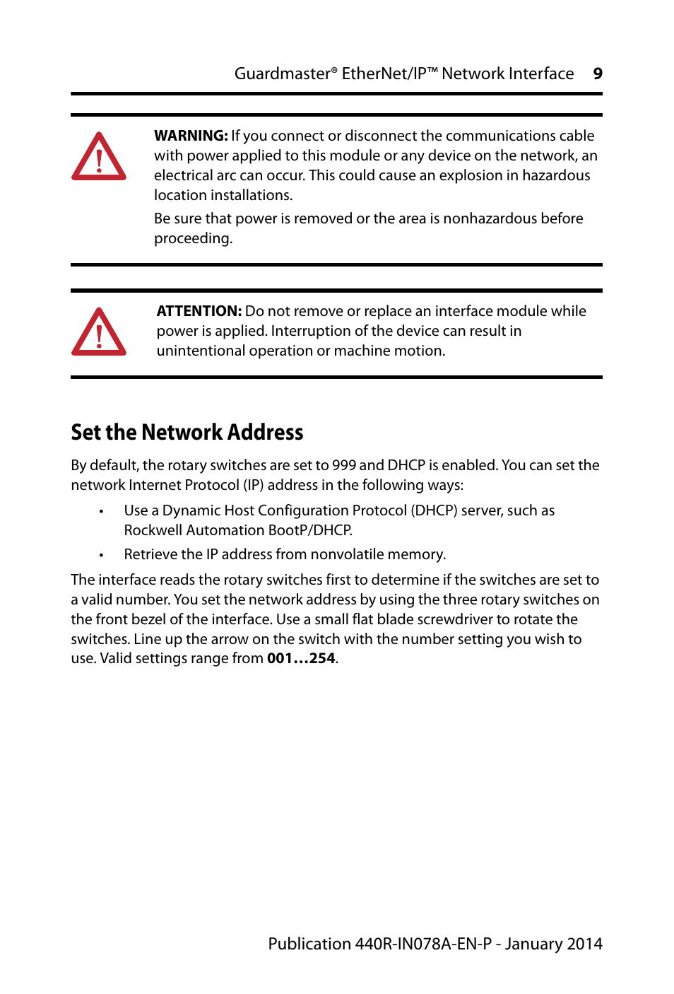 Set the network address | Rockwell Automation 440R-ENETR Guardmaster EtherNet/IP Network Interface - Installation Instructions User Manual | Page 9 / 20