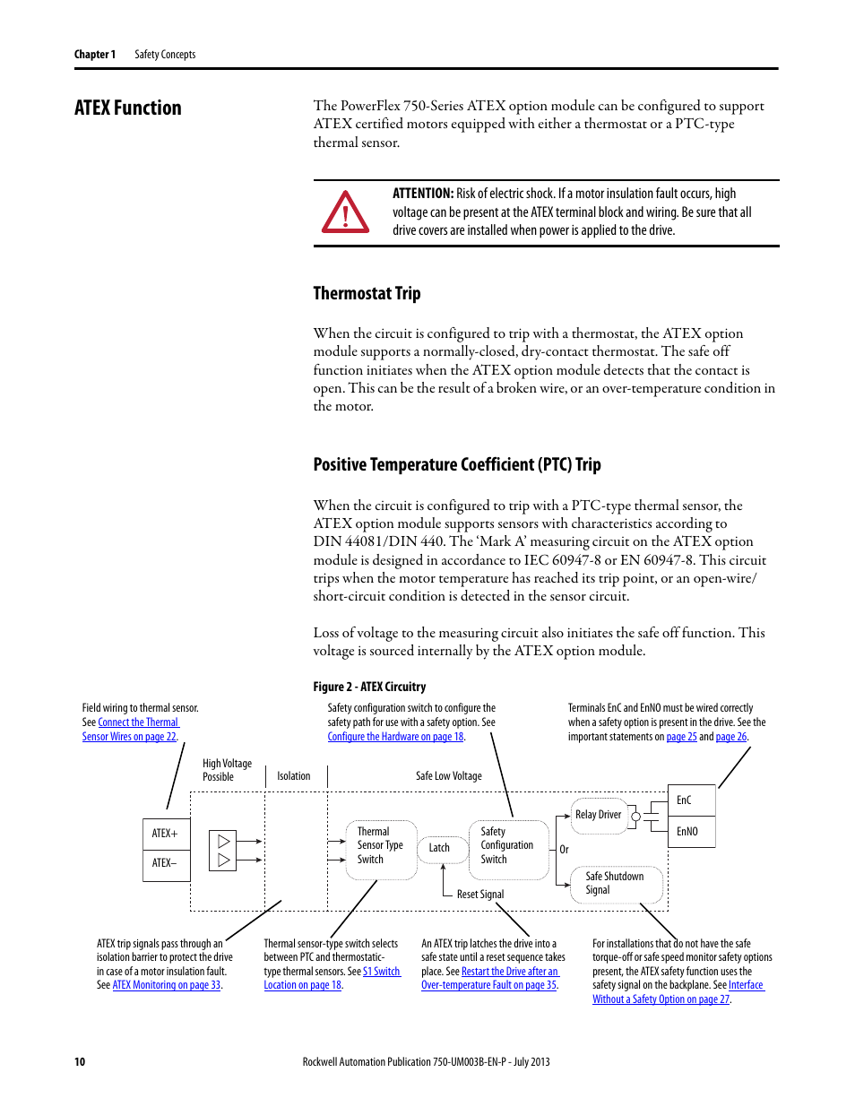 Atex function, Thermostat trip, Positive temperature coefficient (ptc) trip | Rockwell Automation 20-750-ATEX PowerFlex 750-Series ATEX Option Module User Manual | Page 10 / 44