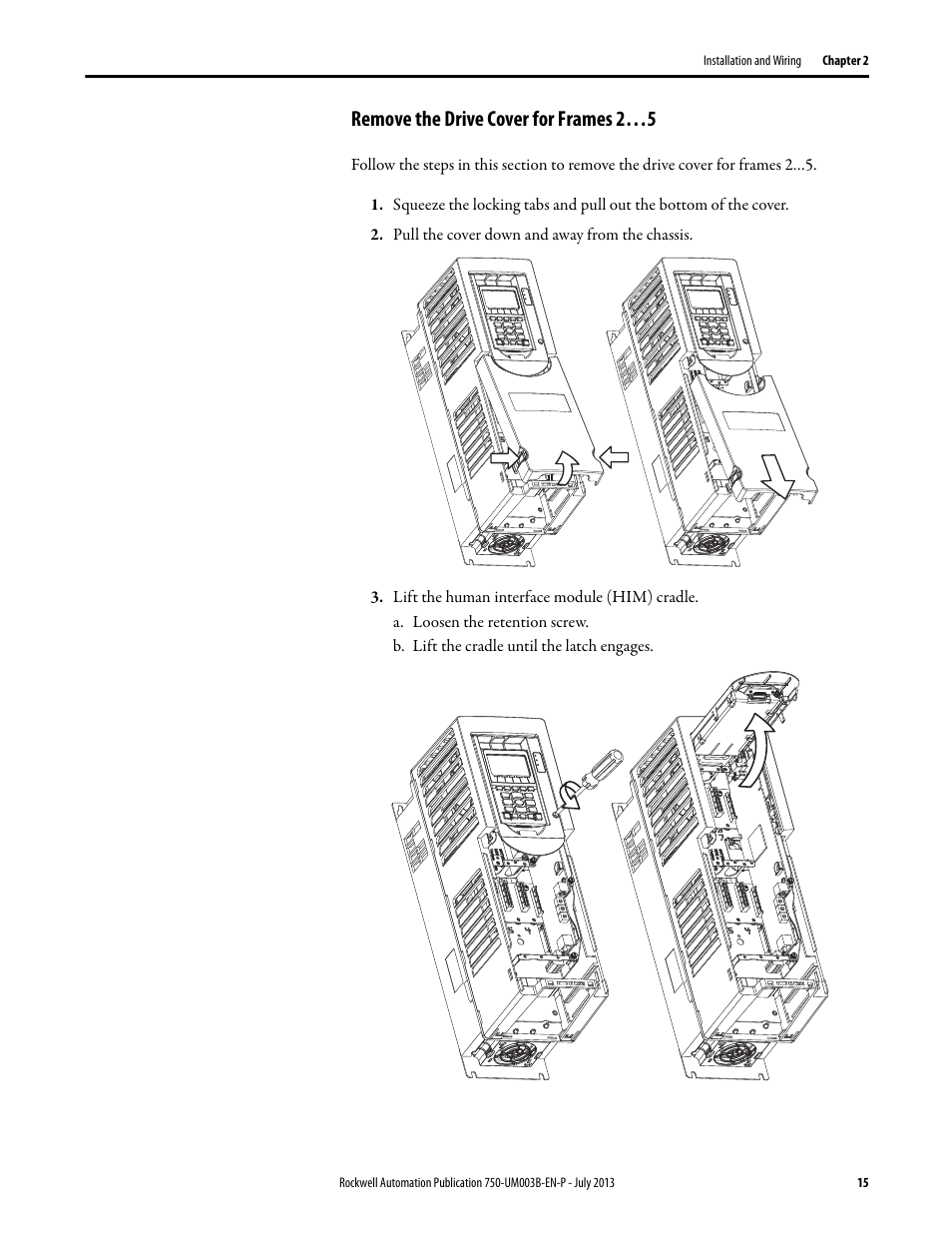 Remove the drive cover for frames 2…5 | Rockwell Automation 20-750-ATEX PowerFlex 750-Series ATEX Option Module User Manual | Page 15 / 44