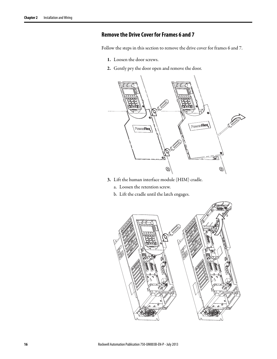 Remove the drive cover for frames 6 and 7 | Rockwell Automation 20-750-ATEX PowerFlex 750-Series ATEX Option Module User Manual | Page 16 / 44