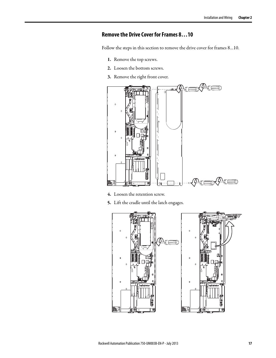 Remove the drive cover for frames 8…10 | Rockwell Automation 20-750-ATEX PowerFlex 750-Series ATEX Option Module User Manual | Page 17 / 44