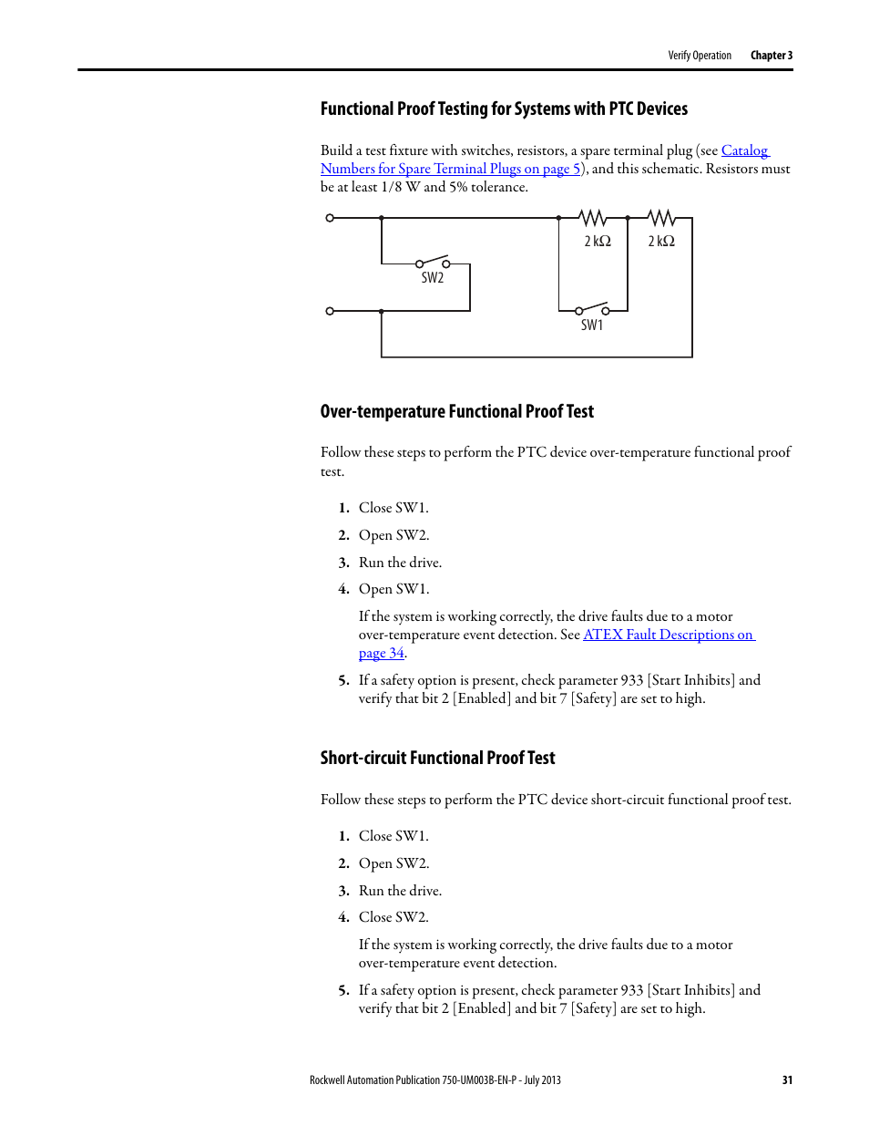 Over-temperature functional proof test, Short-circuit functional proof test | Rockwell Automation 20-750-ATEX PowerFlex 750-Series ATEX Option Module User Manual | Page 31 / 44