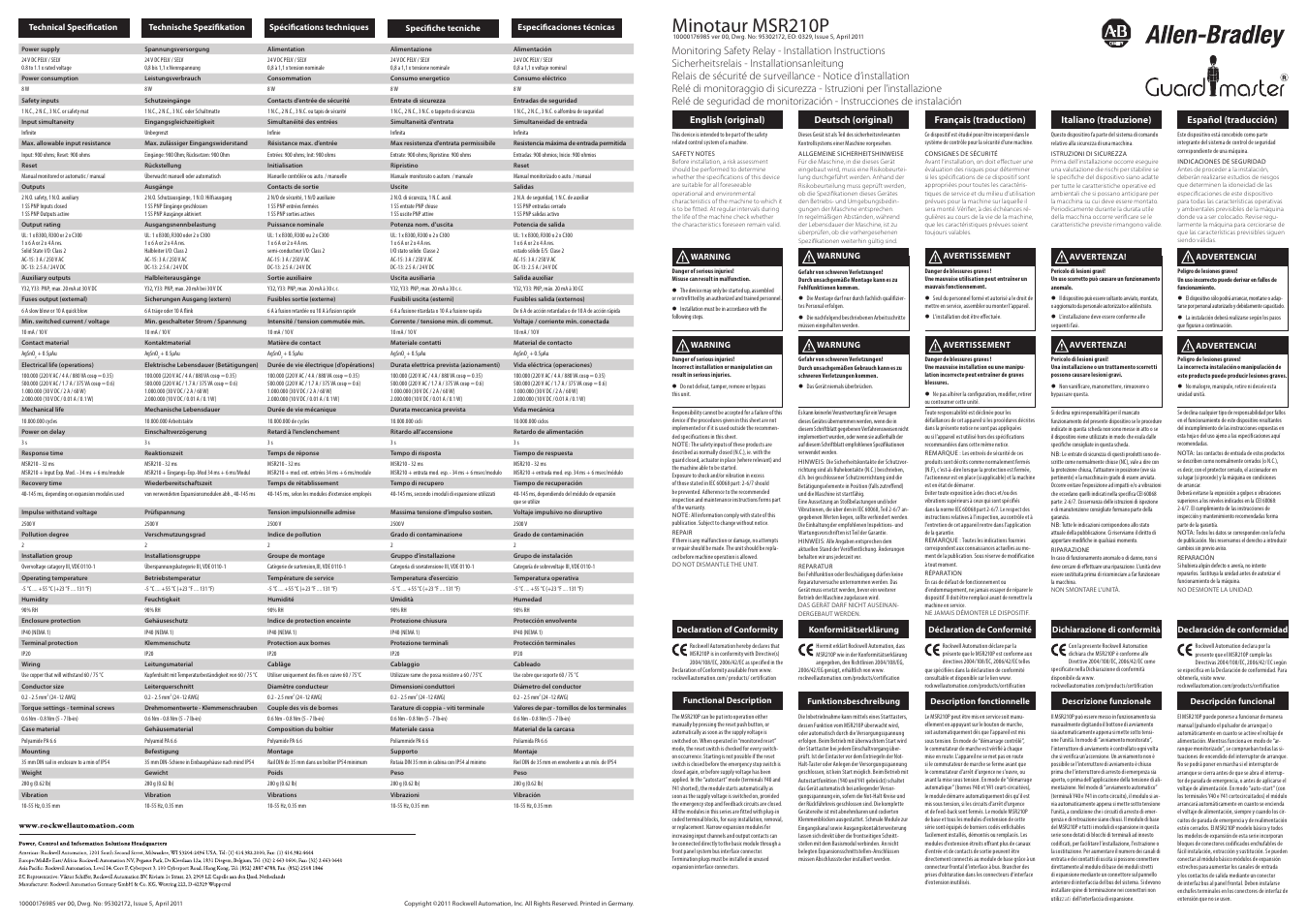 Rockwell Automation 440R Minotaur MSR210P User Manual | 2 pages