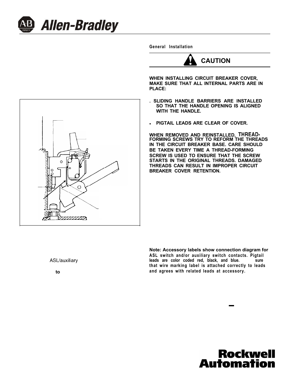 Caution | Rockwell Automation 140U K-Frame CB Alarm Switch and Alarm /Auxiliary Switch Combination User Manual | Page 6 / 8
