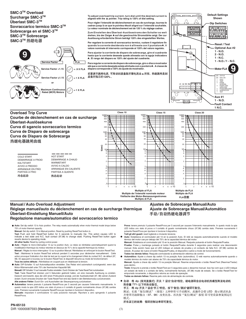 Overload surcharge smc-3, Überlast smc-3, Sovraccarico termico smc-3 | Sobrecarga en el smc-3, Smc-3, Sobrecarga | Rockwell Automation 150- SMC-3 Soft Starter N.C. Fault Contact (3 Phase Installations) 43 - 85A User Manual | Page 3 / 4