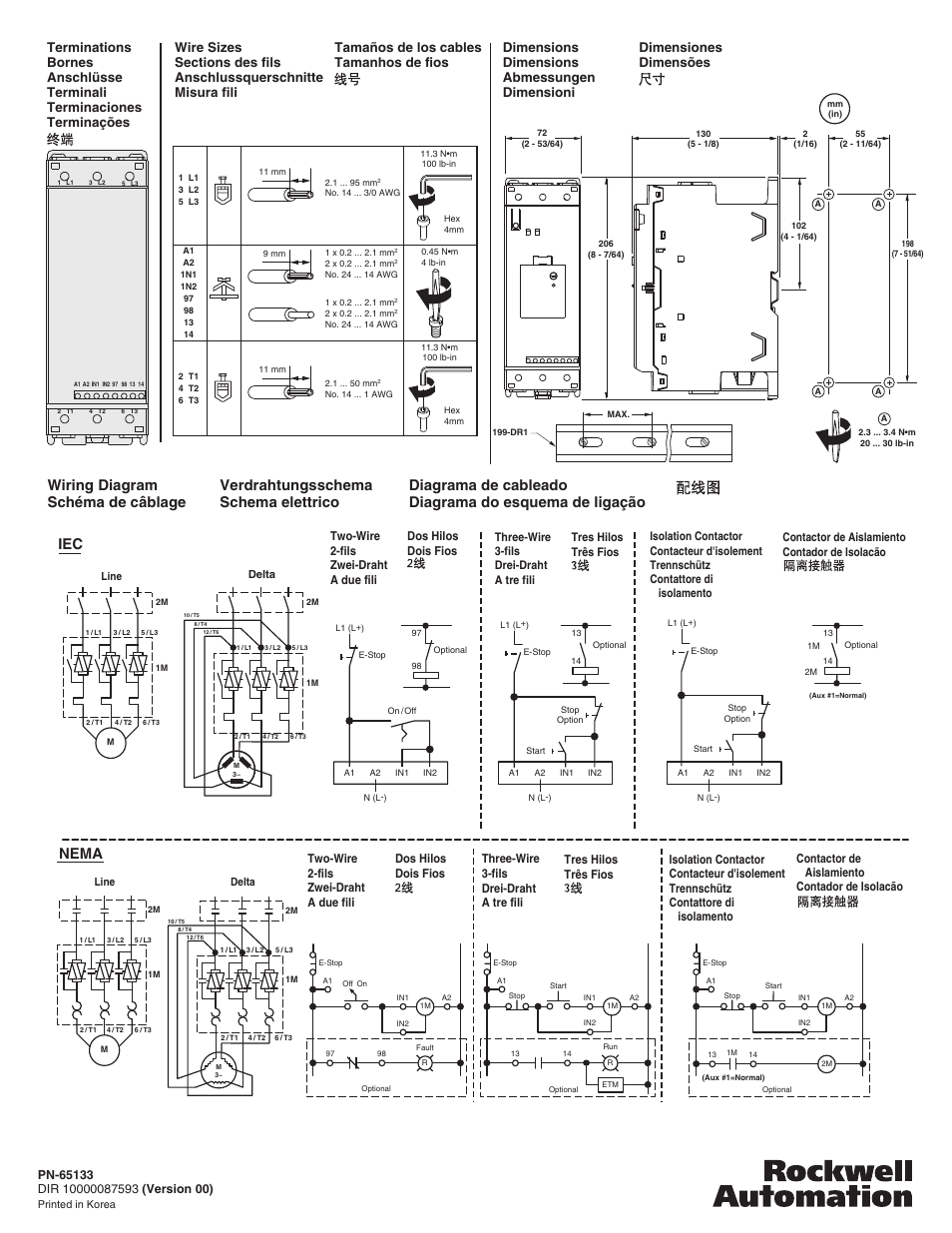 Verdrahtungsschema schema elettrico, Two-wire 2-fils zwei-draht a due fili | Rockwell Automation 150- SMC-3 Soft Starter N.C. Fault Contact (3 Phase Installations) 43 - 85A User Manual | Page 4 / 4