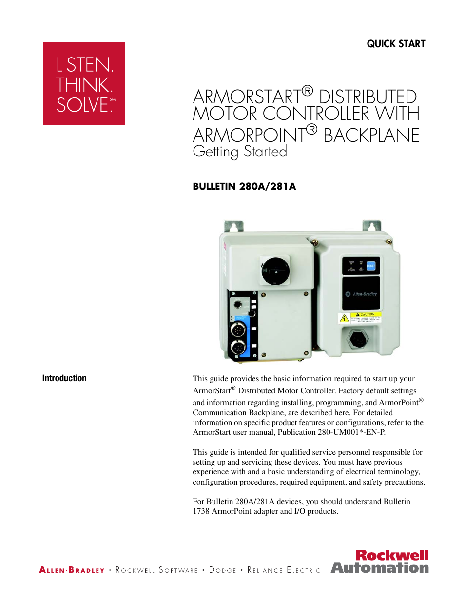 Rockwell Automation 281A ArmorStart with ArmorPoint Backplane - Getting Started User Manual | 30 pages