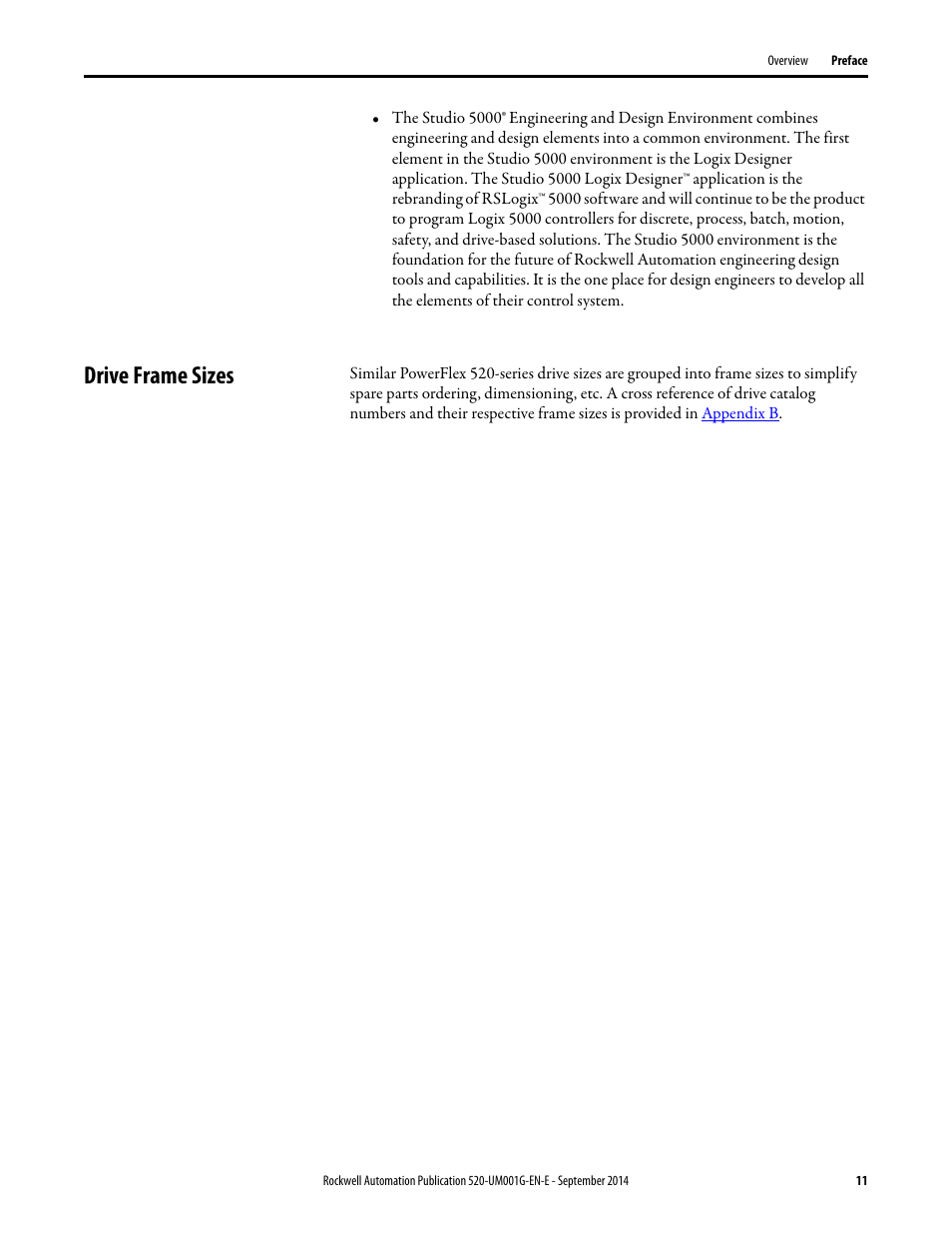 Drive frame sizes | Rockwell Automation 25B PowerFlex 520-Series Adjustable Frequency AC Drive User Manual User Manual | Page 11 / 244