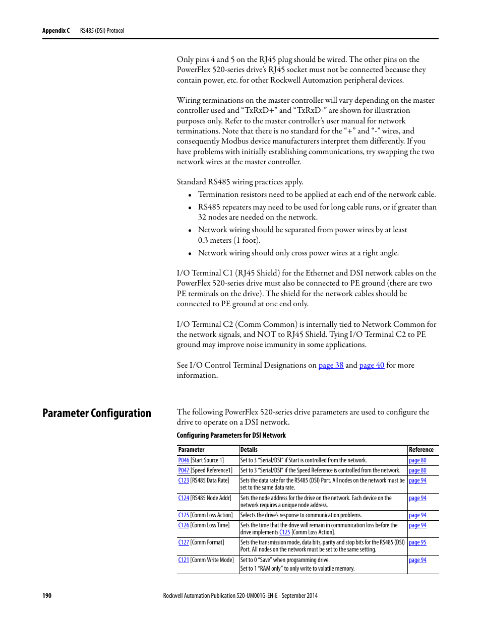 Parameter configuration | Rockwell Automation 25B PowerFlex 520-Series Adjustable Frequency AC Drive User Manual User Manual | Page 190 / 244