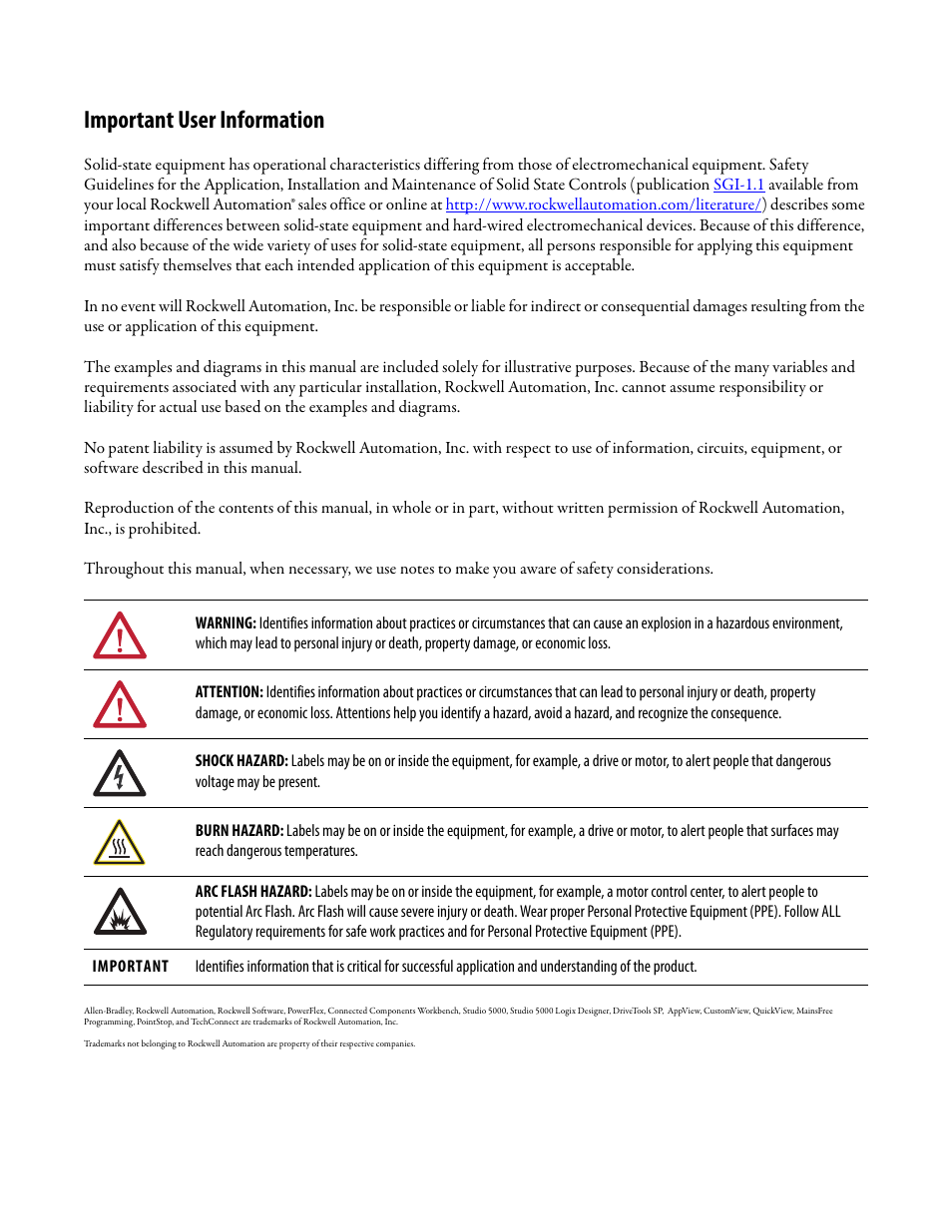 Important user information | Rockwell Automation 25B PowerFlex 520-Series Adjustable Frequency AC Drive User Manual User Manual | Page 2 / 244