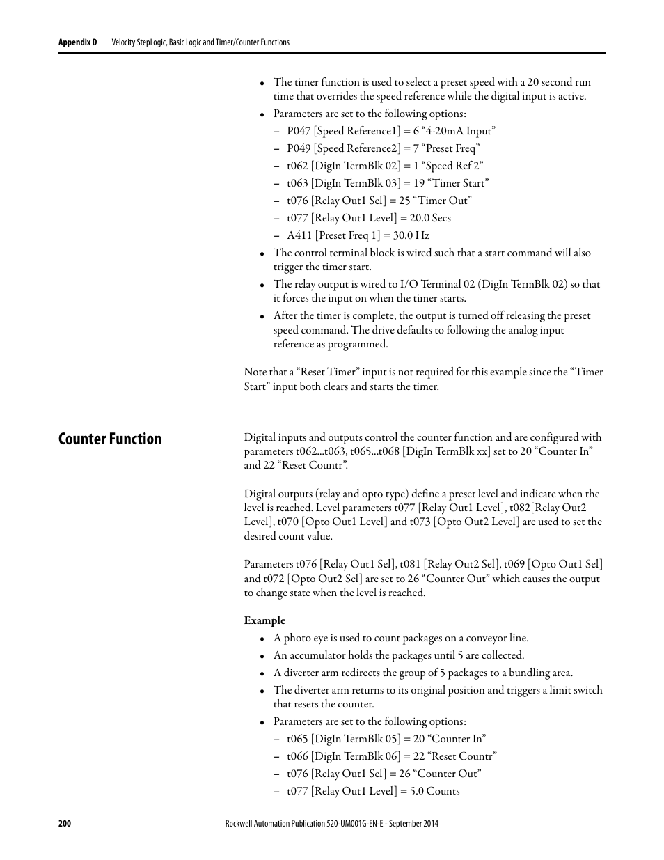 Counter function | Rockwell Automation 25B PowerFlex 520-Series Adjustable Frequency AC Drive User Manual User Manual | Page 200 / 244