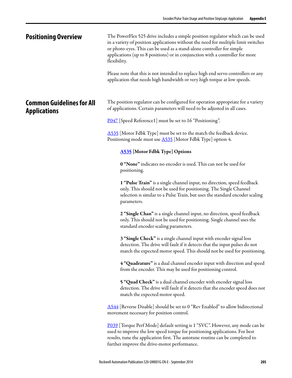Positioning overview, Common guidelines for all applications | Rockwell Automation 25B PowerFlex 520-Series Adjustable Frequency AC Drive User Manual User Manual | Page 205 / 244