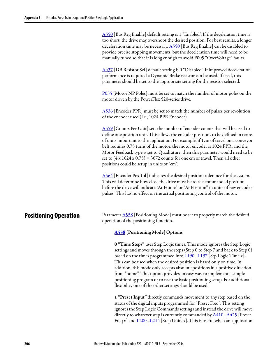 Positioning operation | Rockwell Automation 25B PowerFlex 520-Series Adjustable Frequency AC Drive User Manual User Manual | Page 206 / 244