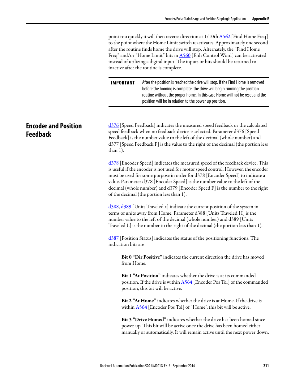 Encoder and position feedback | Rockwell Automation 25B PowerFlex 520-Series Adjustable Frequency AC Drive User Manual User Manual | Page 211 / 244