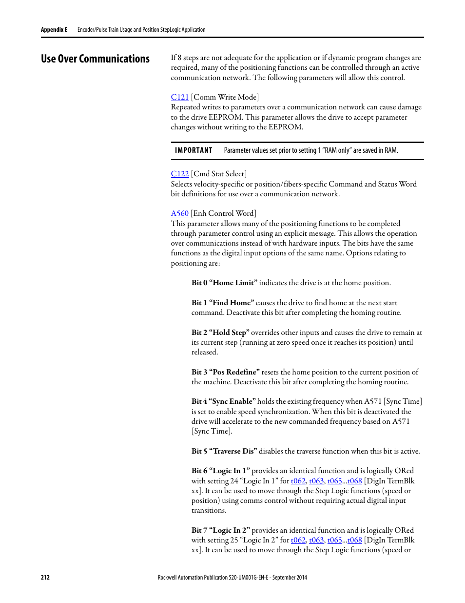 Use over communications | Rockwell Automation 25B PowerFlex 520-Series Adjustable Frequency AC Drive User Manual User Manual | Page 212 / 244