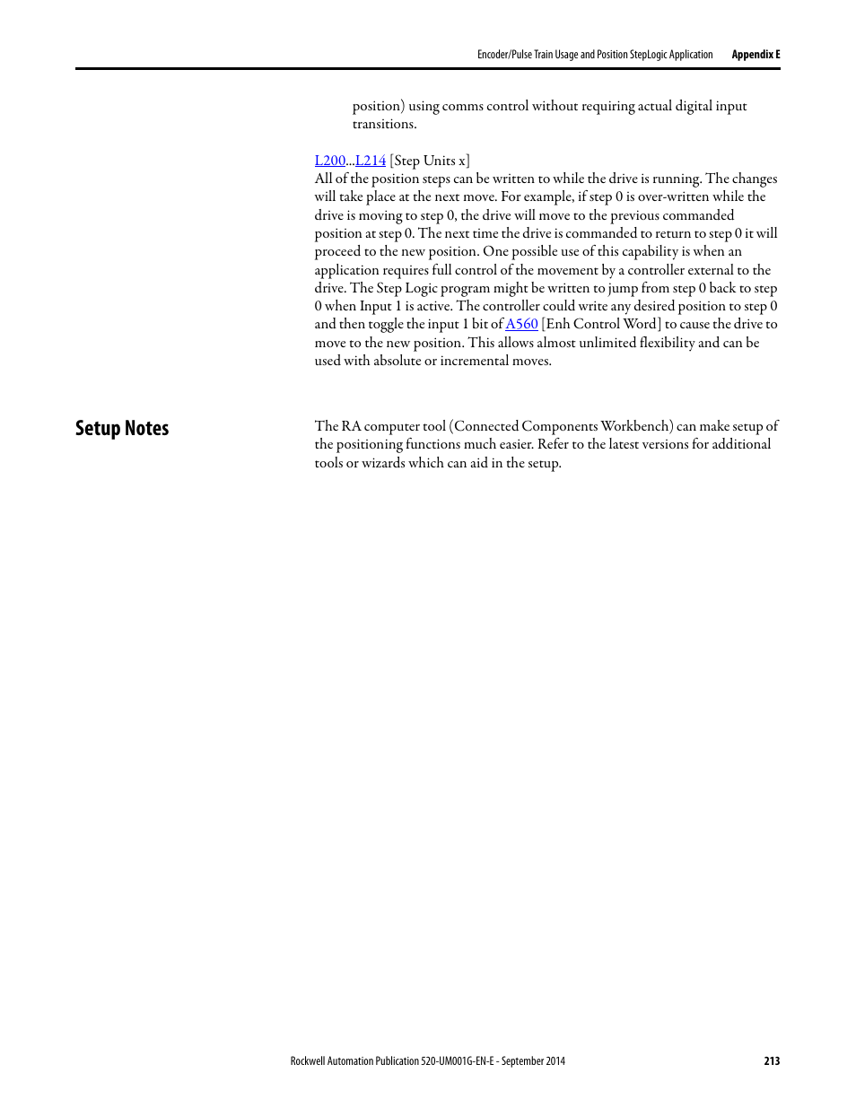 Setup notes | Rockwell Automation 25B PowerFlex 520-Series Adjustable Frequency AC Drive User Manual User Manual | Page 213 / 244