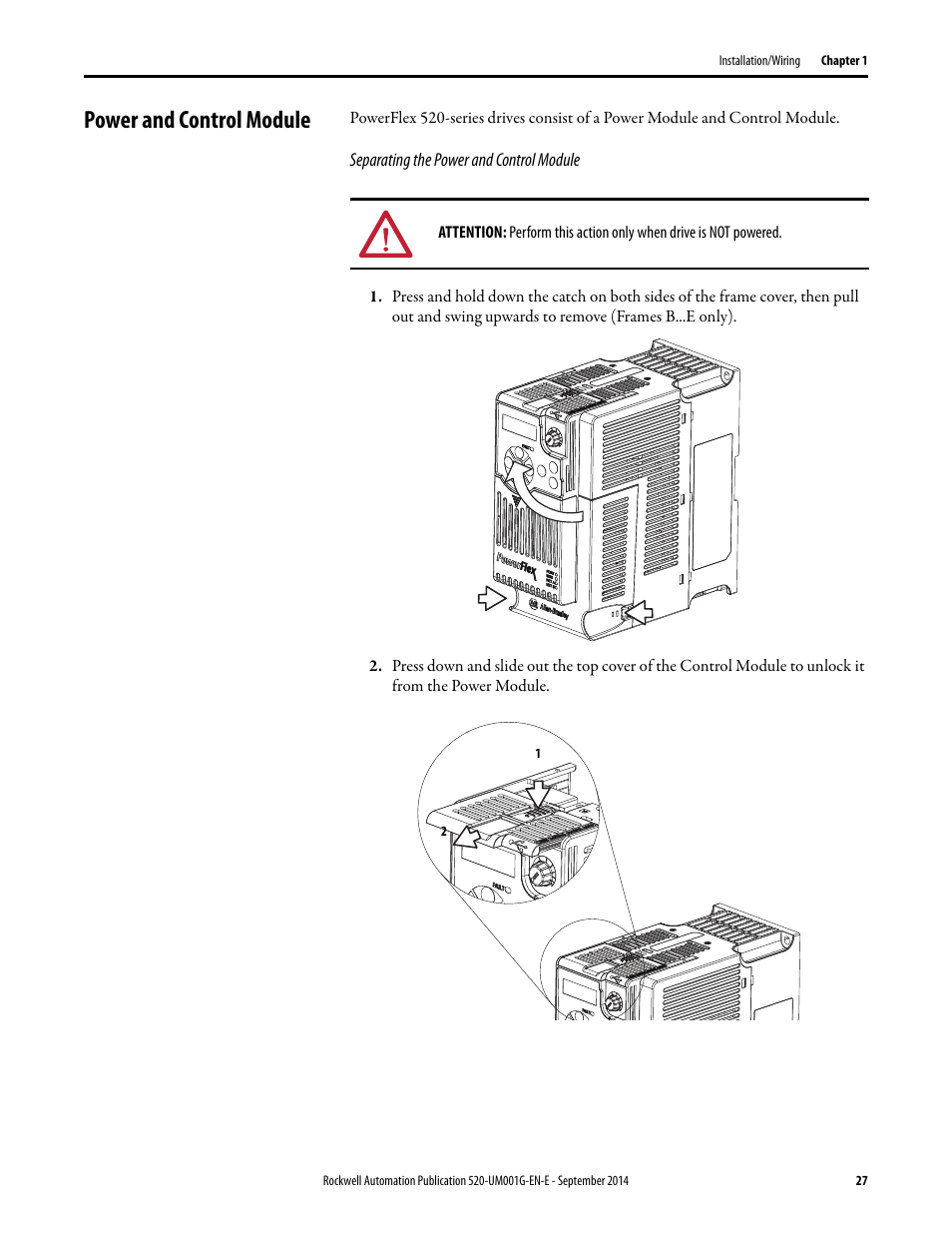 Power and control module | Rockwell Automation 25B PowerFlex 520-Series Adjustable Frequency AC Drive User Manual User Manual | Page 27 / 244