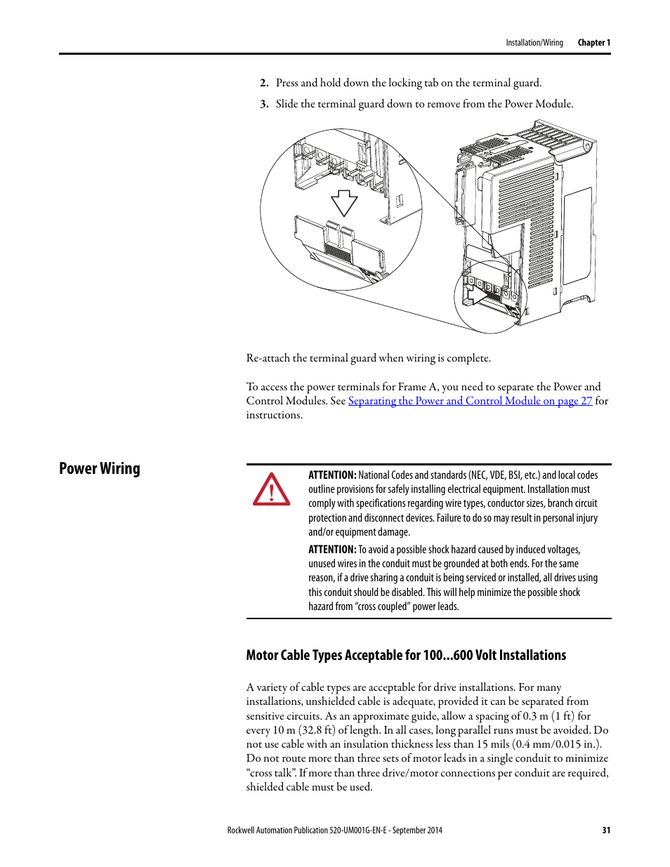 Power wiring | Rockwell Automation 25B PowerFlex 520-Series Adjustable Frequency AC Drive User Manual User Manual | Page 31 / 244