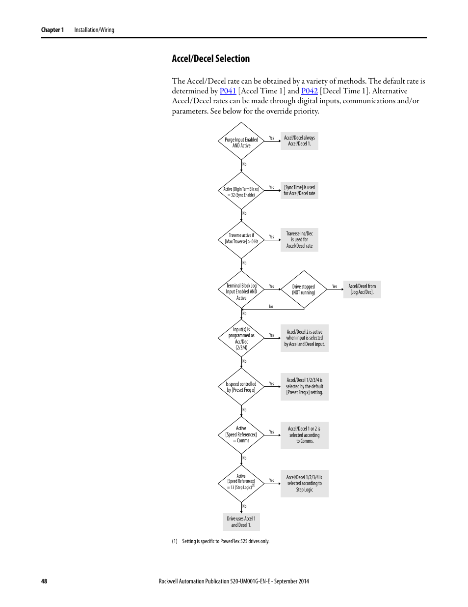 Accel/decel selection | Rockwell Automation 25B PowerFlex 520-Series Adjustable Frequency AC Drive User Manual User Manual | Page 48 / 244