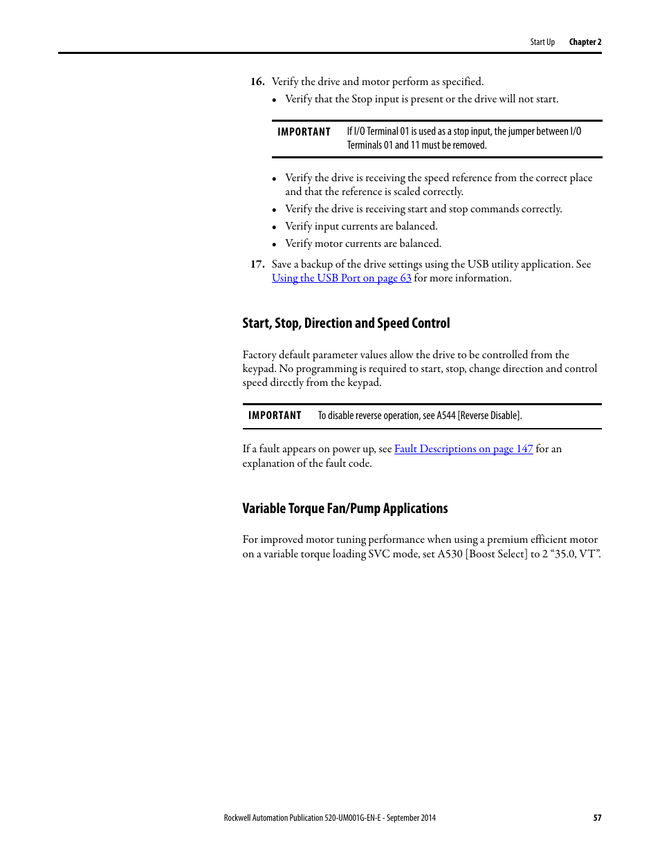 Start, stop, direction and speed control, Variable torque fan/pump applications | Rockwell Automation 25B PowerFlex 520-Series Adjustable Frequency AC Drive User Manual User Manual | Page 57 / 244