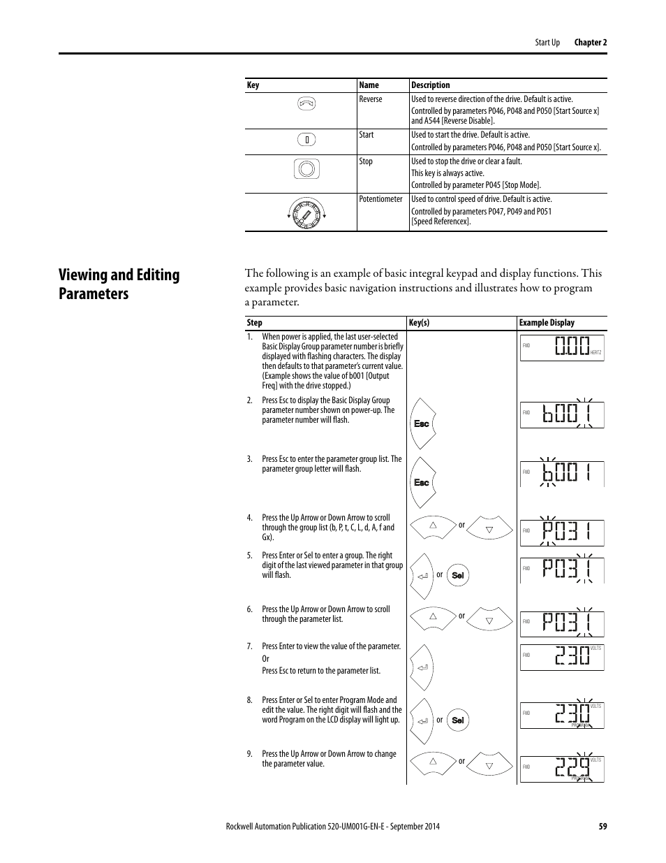 Viewing and editing parameters | Rockwell Automation 25B PowerFlex 520-Series Adjustable Frequency AC Drive User Manual User Manual | Page 59 / 244