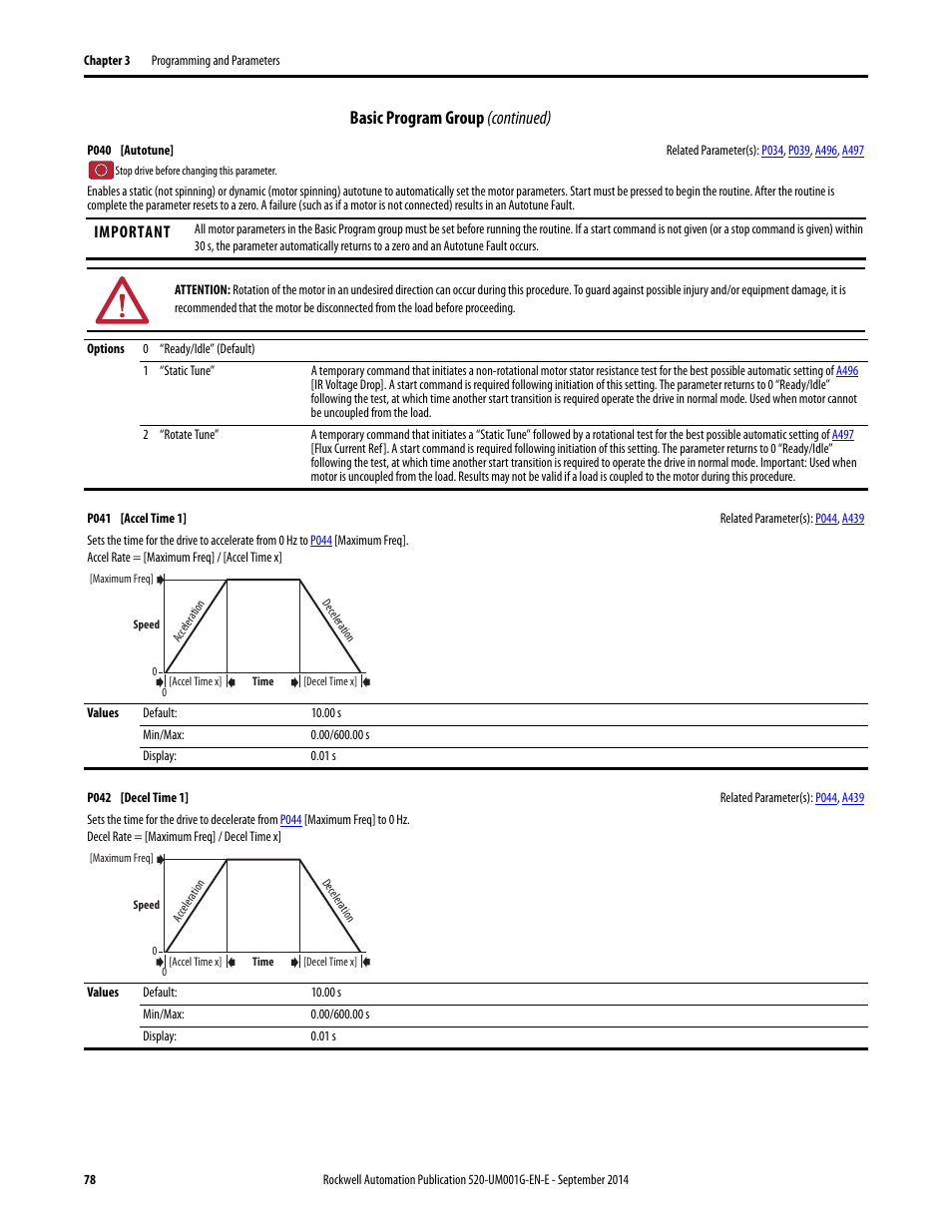 P040, Basic program group (continued) | Rockwell Automation 25B PowerFlex 520-Series Adjustable Frequency AC Drive User Manual User Manual | Page 78 / 244