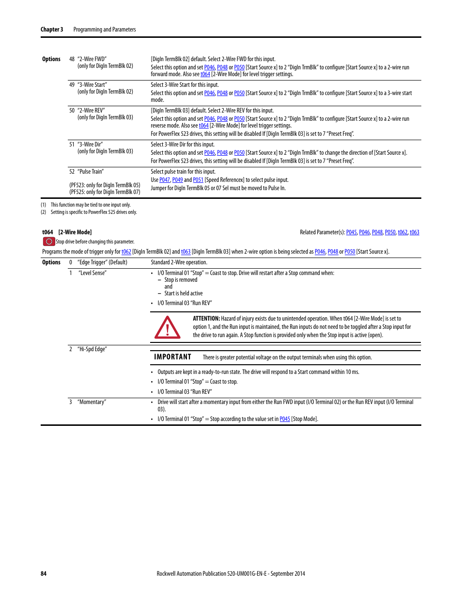 T064 | Rockwell Automation 25B PowerFlex 520-Series Adjustable Frequency AC Drive User Manual User Manual | Page 84 / 244