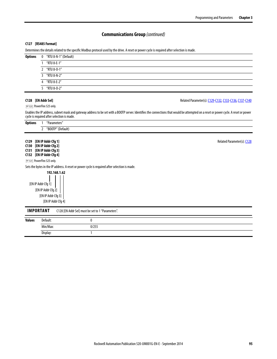 Communications group (continued) | Rockwell Automation 25B PowerFlex 520-Series Adjustable Frequency AC Drive User Manual User Manual | Page 95 / 244