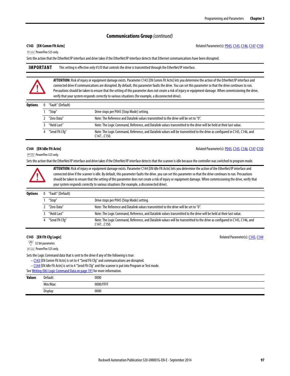 Communications group (continued) | Rockwell Automation 25B PowerFlex 520-Series Adjustable Frequency AC Drive User Manual User Manual | Page 97 / 244