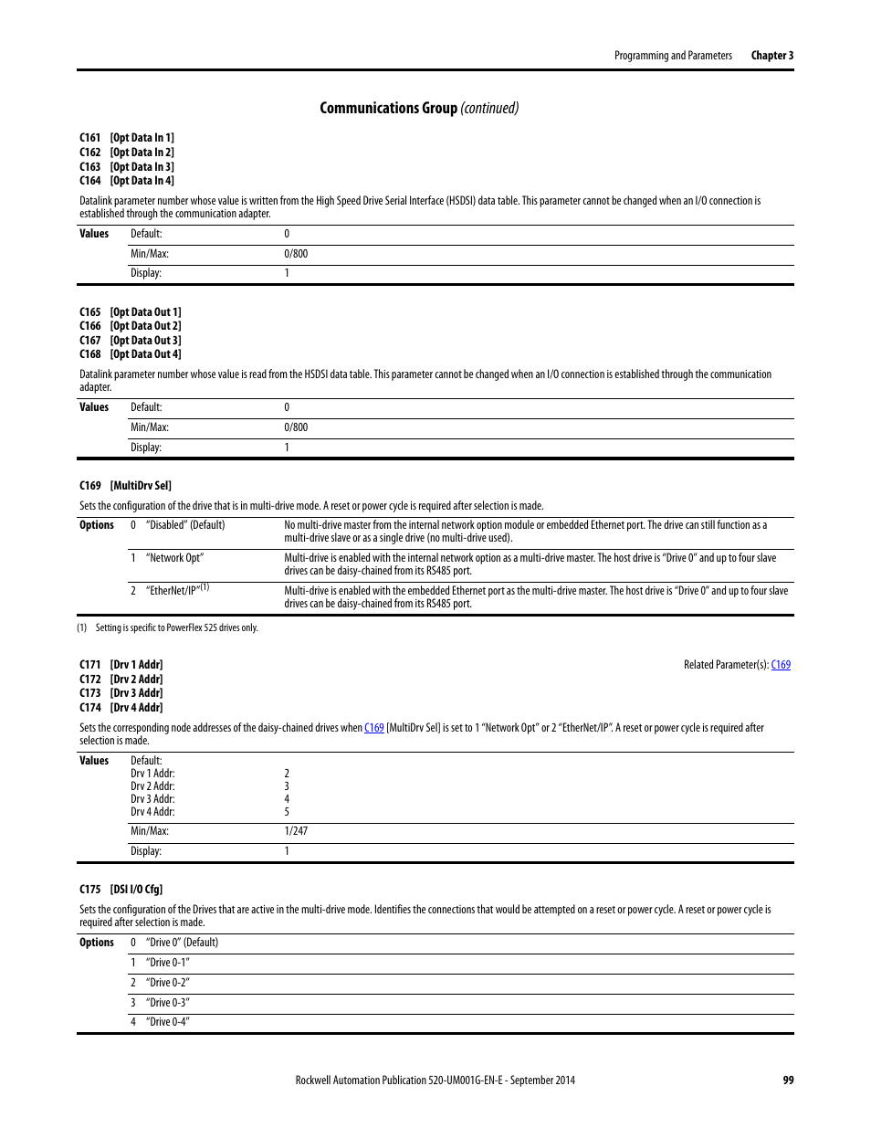 Communications group (continued) | Rockwell Automation 25B PowerFlex 520-Series Adjustable Frequency AC Drive User Manual User Manual | Page 99 / 244
