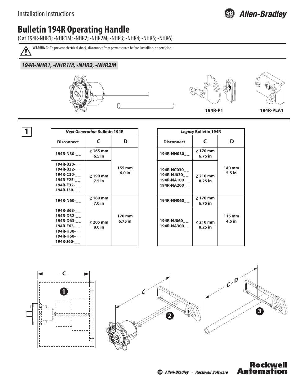 Rockwell Automation 194R-NHxx Operating Handle User Manual | 4 pages