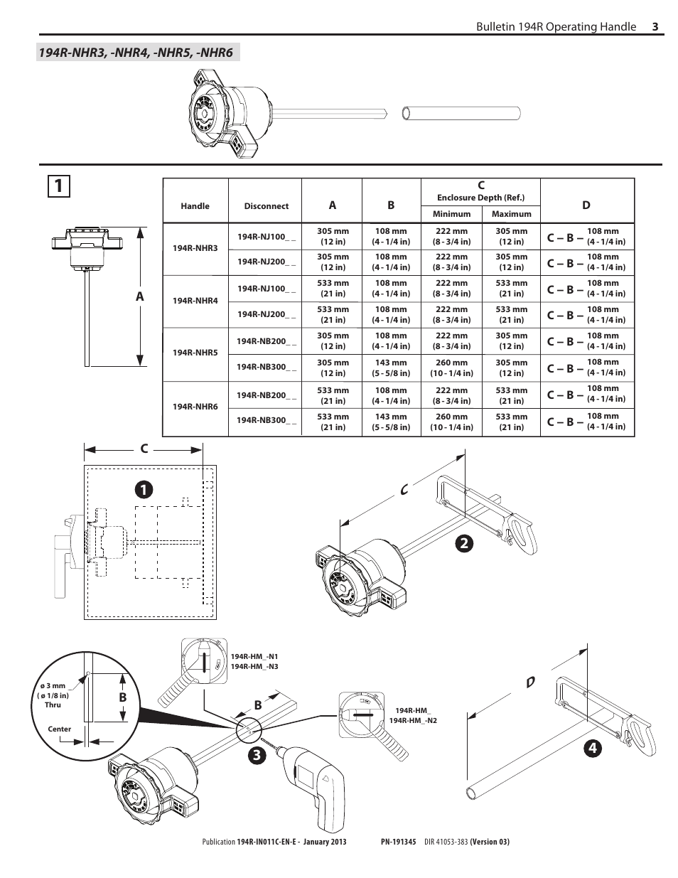 3bulletin 194r operating handle | Rockwell Automation 194R-NHxx Operating Handle User Manual | Page 3 / 4