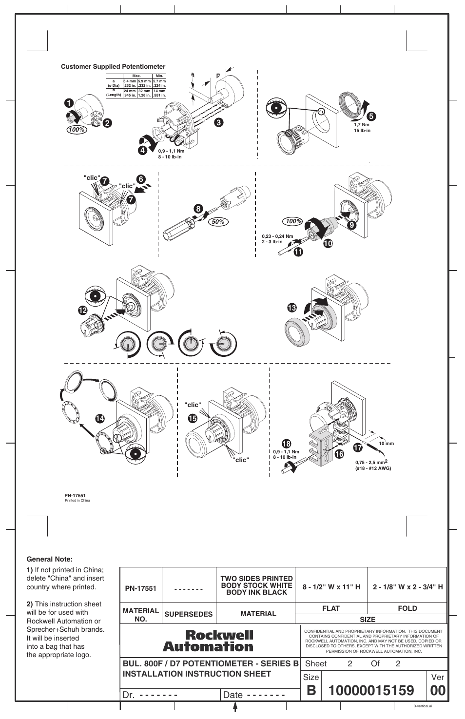 Dr. date | Rockwell Automation 800F-POT Potentiometer - Series B User Manual | Page 2 / 2